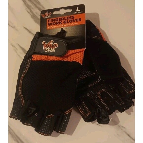 New W/ Tags Large Mens Wild Wear Fingerless Padded Palm Work Gloves - Picture 1 of 4